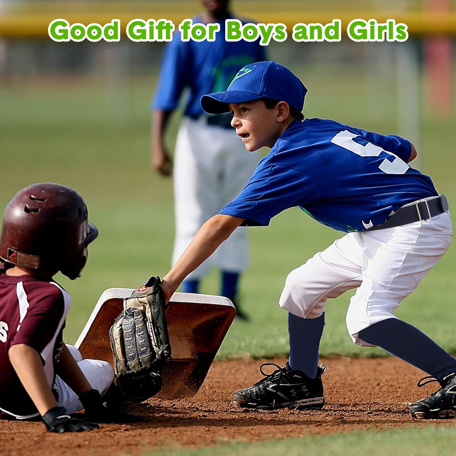 Zhehao 4 Pairs Youth Baseball Belt and Socks Combo Set Adjustable Softball Belt with Softball Sock Elastic Waist Belt for Boys Girls Navy Blue - Image 7