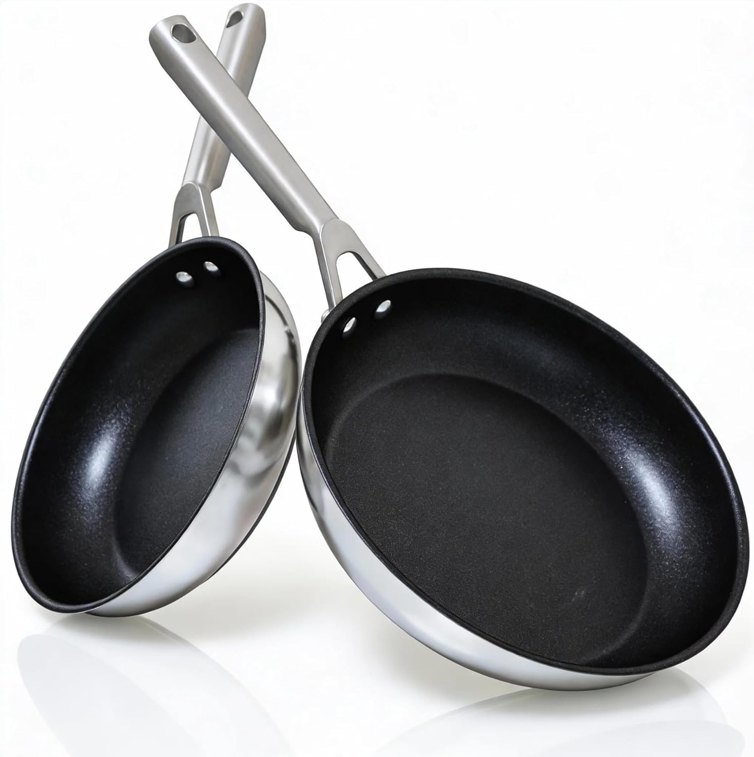 RV pan Stainless Steel Non Stick Fry Pan Set,8 & 10 Inch,Gas Electric Induction Compatible,PFOA Free,Dishwasher Safe,Oven Safe up to 500°F,2-Piece Cookware,Even Heat Distribution & Stay Cool Handles.