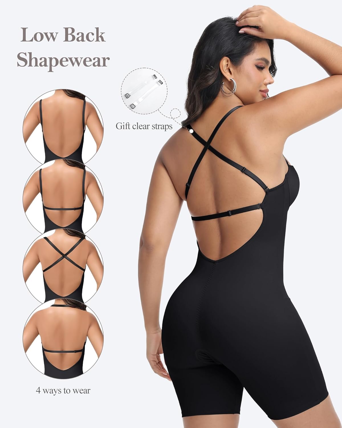 Strapless Shapewear for Women Backless Bodysuit Tummy Control Built-in Bra Low Back Deep U Plunge Body Shaper - Image 3