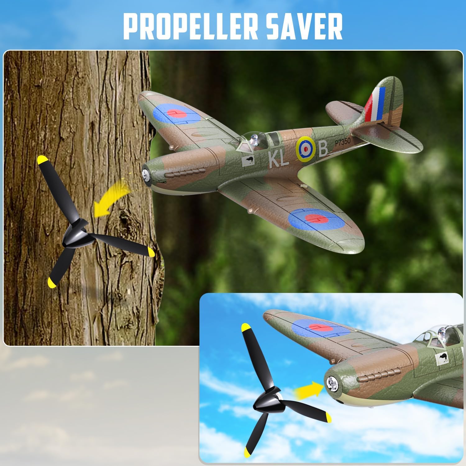 RC Plane Spitfire Fighter 2.4Ghz 4CH Remote Control Aircraft Ready to Fly for Adults Airplane Radio Controlled Plane with Xpilot Stabilization System 761-12