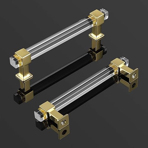 Miniatura 2 de knobelite Paquete de 15 manijas de gabinete de cocina con centro de agujero de 5 pulgadas, tiradores de cajón dorados modernos con tubo acrílico