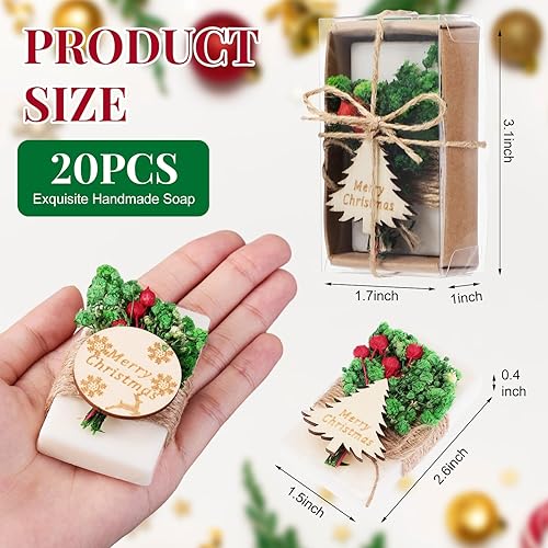 Miniatura 2 de Paquete de 20 jabones hechos a mano con etiqueta de Navidad de madera, 4 aromas, regalo de jabón para recuerdos de boda, decoraciones de fiesta,