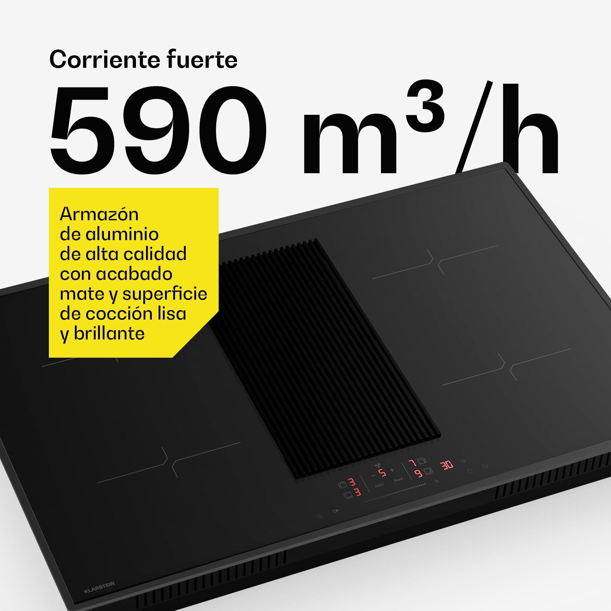 Klarstein Velaire Placa de Inducción con Extractor Integrado - 80cm, 4 Zonas, 8400W Boost, Control Táctil, Temporizador, Bloqueo Infantil, Vidrio Negro, Placa Inducción con Campana Integrada