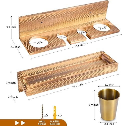 Miniatura 2 de Organizador de herramientas para el cabello de montaje en pared, juego de 2 capas de madera rústica, bandeja organizadora de productos para el