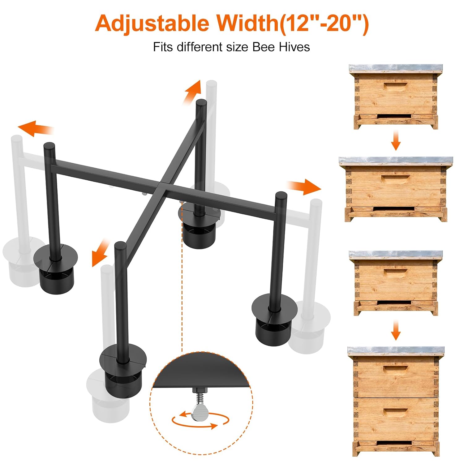 Adjustable Metal Bee Hive Stand,Ant-Proof & Insect-Proof Design Beehive Stand, Adjustable Width (12” - 20”) Fits 8-10 Frame Hive Holder for Beekeeping