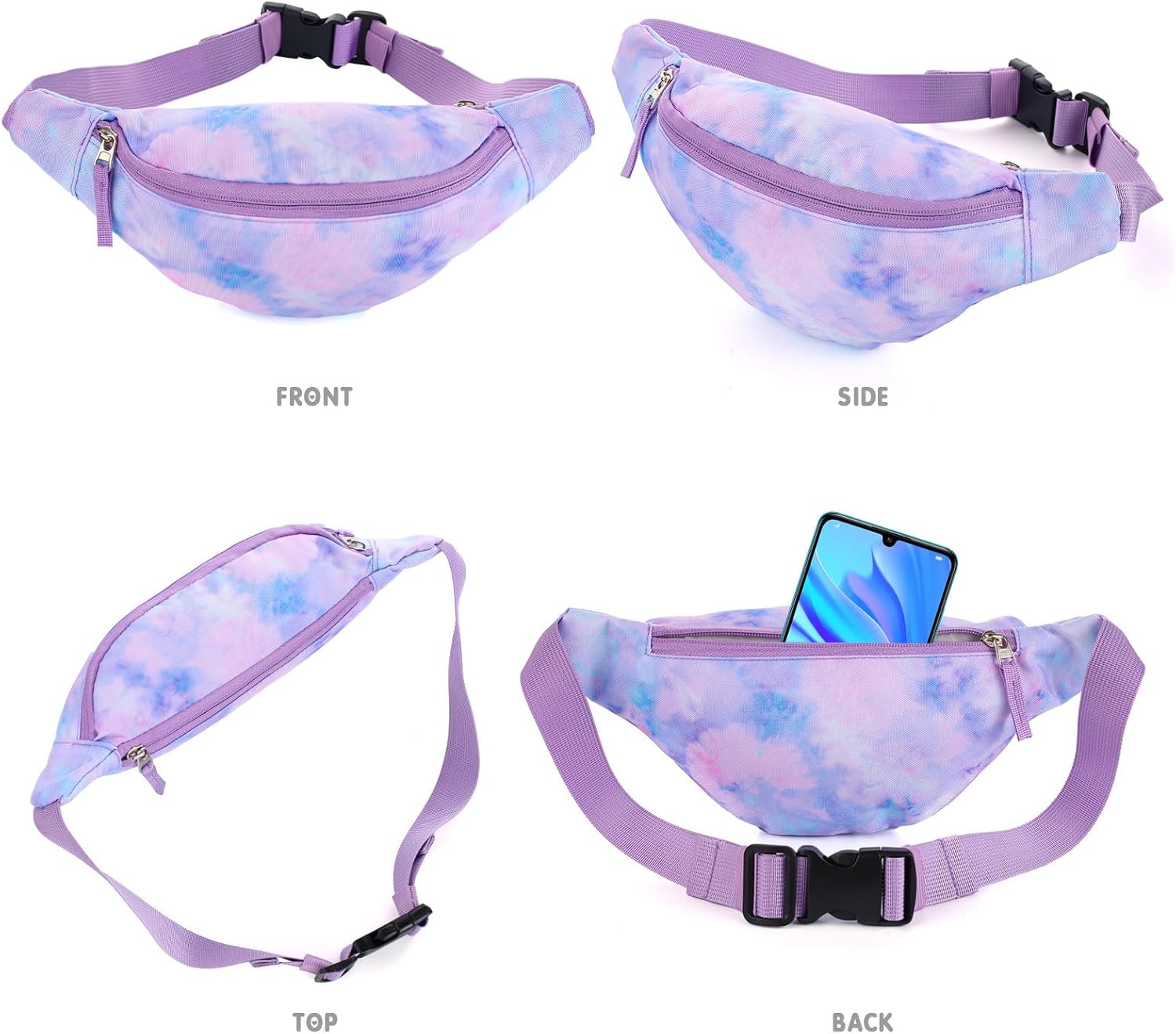 Tie Dye Kids Fanny Pack for Girls, Travel Small Waist Bag Crossbody Belt Bag for Teen Girls Toddler Cute Fanny Bag, Purple - Image 3