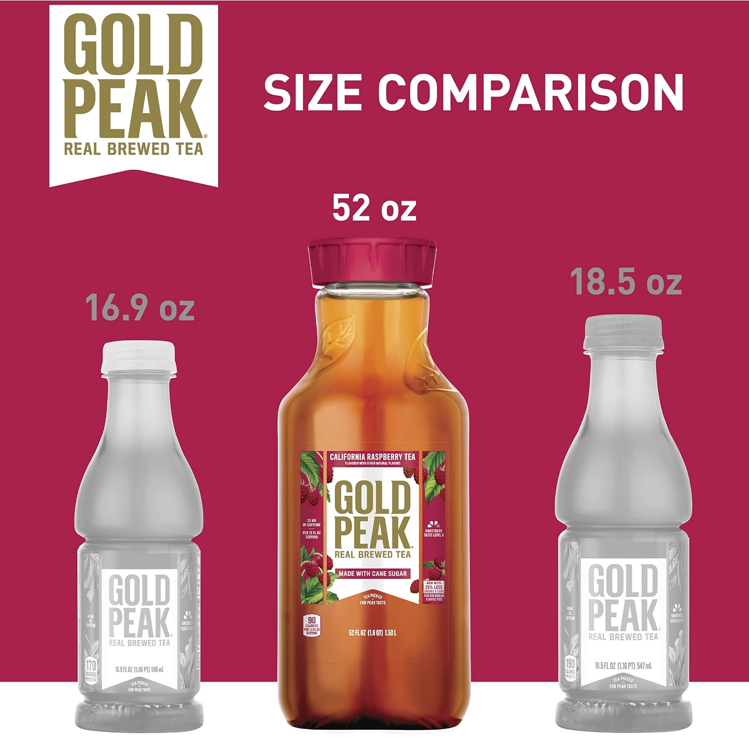 Gold Peak Raspberry Flavored Iced Tea Drink, 52 fl oz