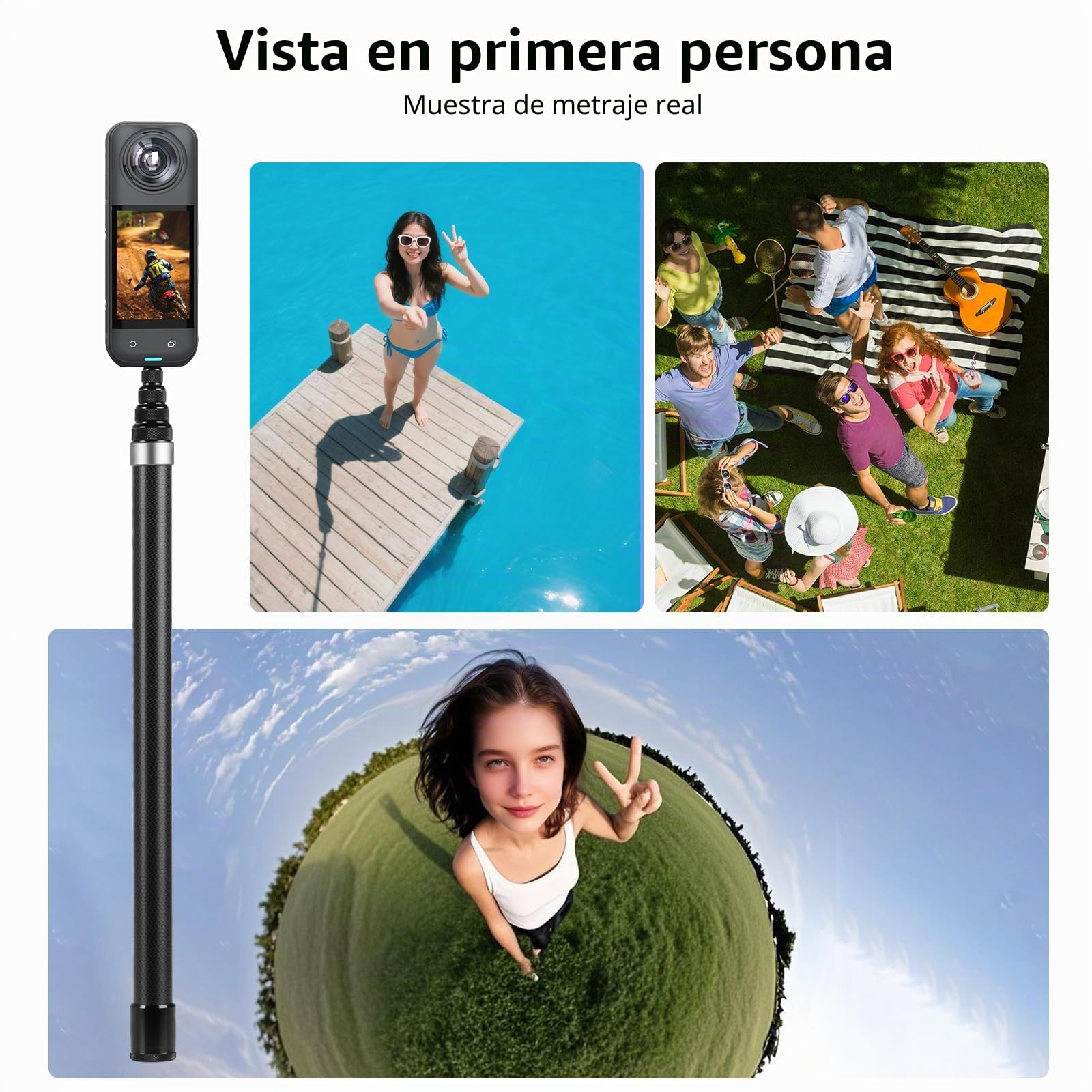 BRDRC Palo selfie de 3 m para Insta360 X5 X4 Air, fibra de carbono invisible de 118 pulgadas, poste de extensión ultra largo invisible para Insta 360 ONE X5 X4 X3 RS, accesorios para DJI OSMO 360 (con