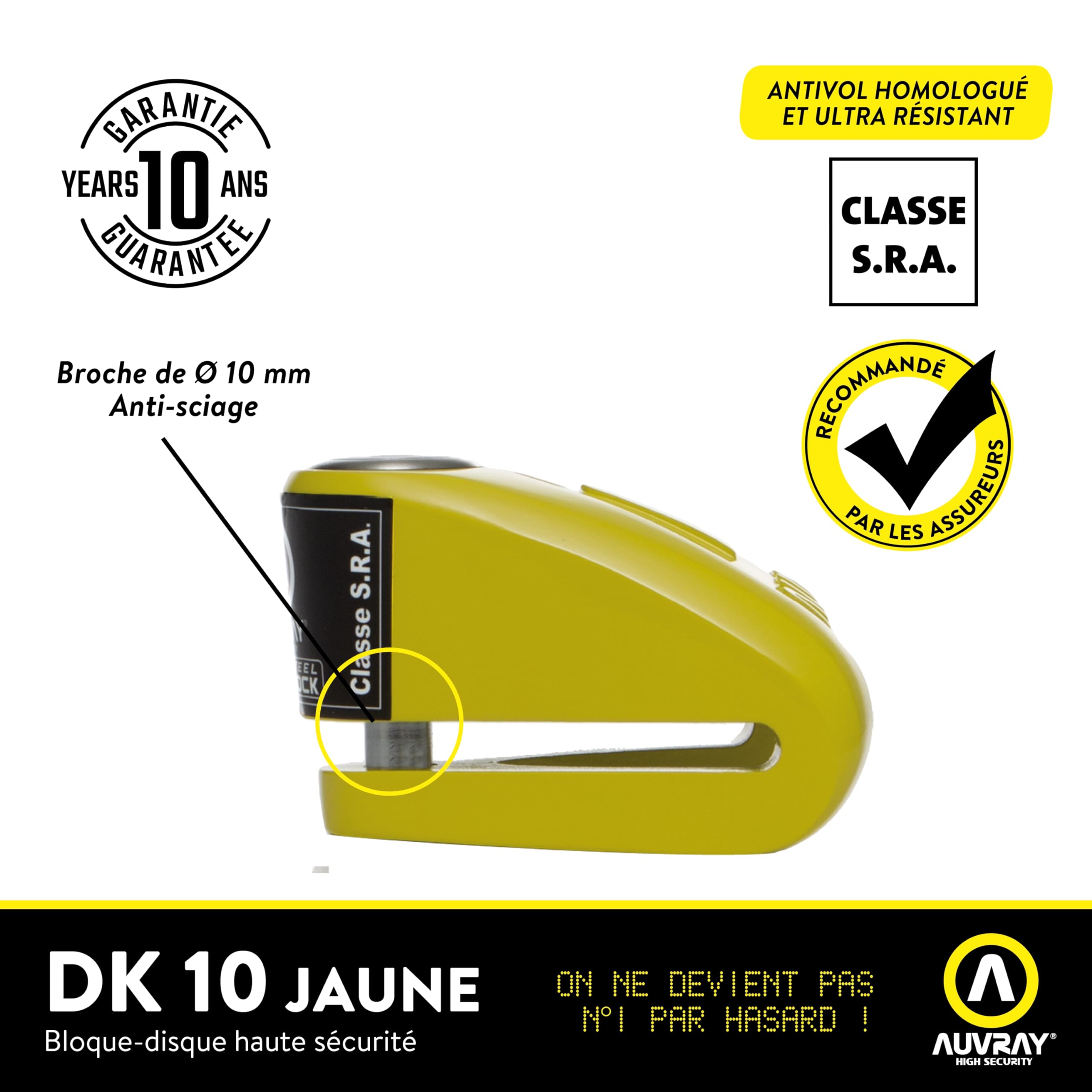 AUVRAY - Antivol moto bloque disque - BLOCK DISC DK-10 - Haute securité - Certifié SRA -Recommandé par les assurances - Technologie Anti-Crochetage et Anti -Sciage - Protection renforcée