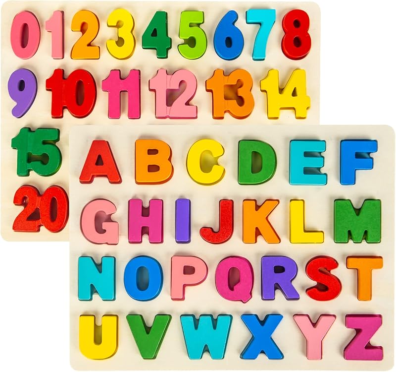 Rompecabezas de madera Attmu para niños pequeños, 2 piezas Alfabeto ABC Forma Número Rompecabezas | Juguetes de aprendizaje para niños Actividades educativas preescolares Juguetes de regalo para niños pequeños para niñas Niños Navidad San Valentín Pascua