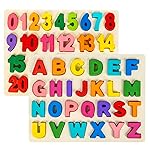 6 Pack Wooden Puzzles for Toddlers, Peg Toddler Puzzles Include Alphabet Number Shape Animals Vehicle Farm Puzzles with Storage Rack Preschool Educational Learning Toys for 3 4 5 Boys Girls
