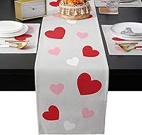 Vista 2 de Juego de manteles individuales de San Valentín con camino de mesa a juego de lino y algodón, tapete de café