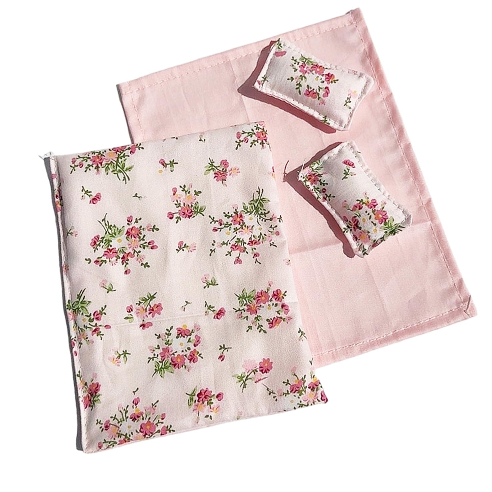 CAZSTYK Realistic Doll House Bedroom Bedding Set with Print Sheet Pillow Quilt for 1/12 Doll House Craft Model Project Display Miniature Bedding Set