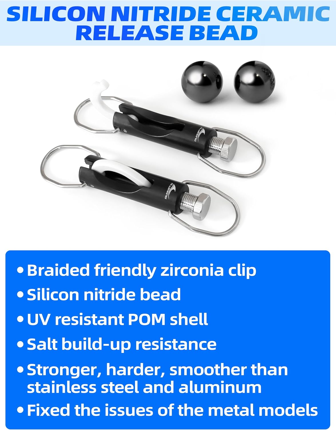 BLUEWING 2pcs Upgraded Zirconia Outrigger Release Clips UV Resistance Downrigger Clips with 0-60 lbs Adjustable Tension for Trolling Fishing