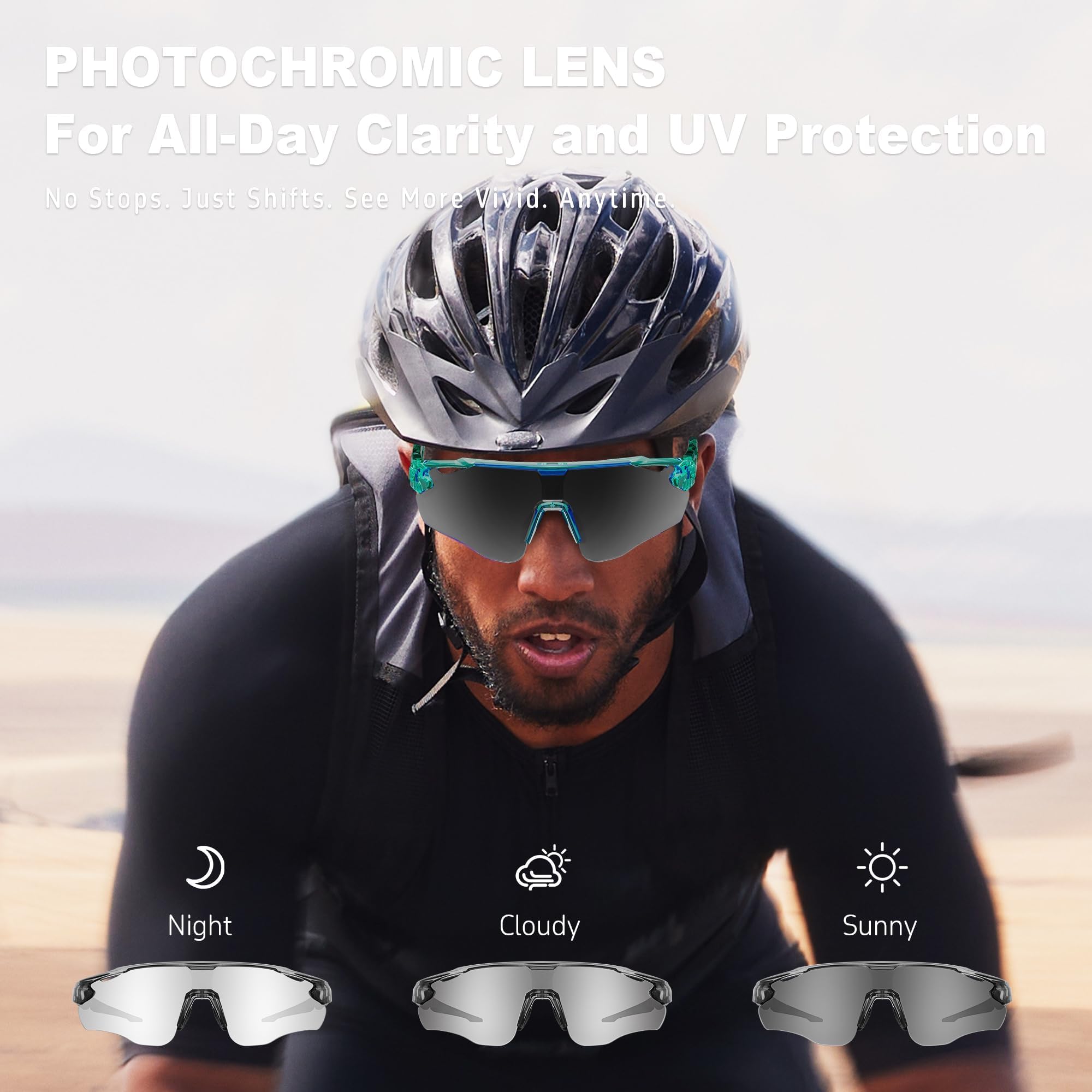 Occhiali da ciclismo fotocromatici intercambiabili lenti PC Revo UV400 protezione MTB occhiali sportivi ciclismo triathlon corsa occhiali da sole per donne uomini specchio blu menta