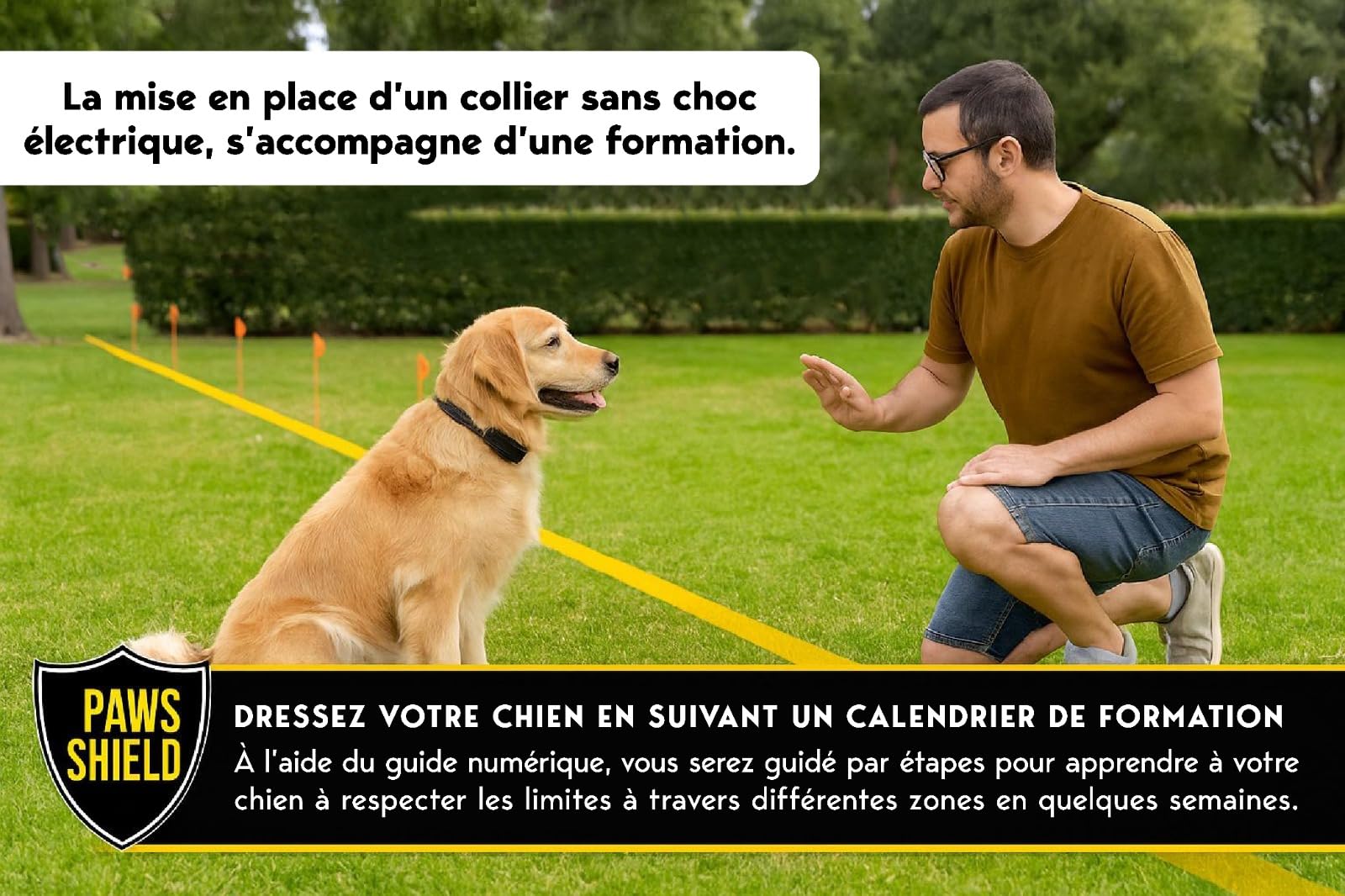 Collier Anti Fugue Chien + Cloture Electrique Chien | Collier de Dressage avec Système de Clôture Invisible | Étanche avec Vibration & Signal Sonore | Système de Sécurité Extérieure