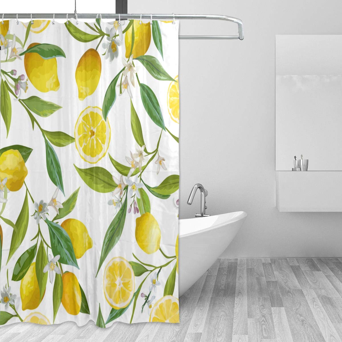 ALAZA Shower Curtain, Lemon Floral Bathroom Waterproof Polyester Curtains Accessories With Hooks For Home Decorative (183cm x 183xm)