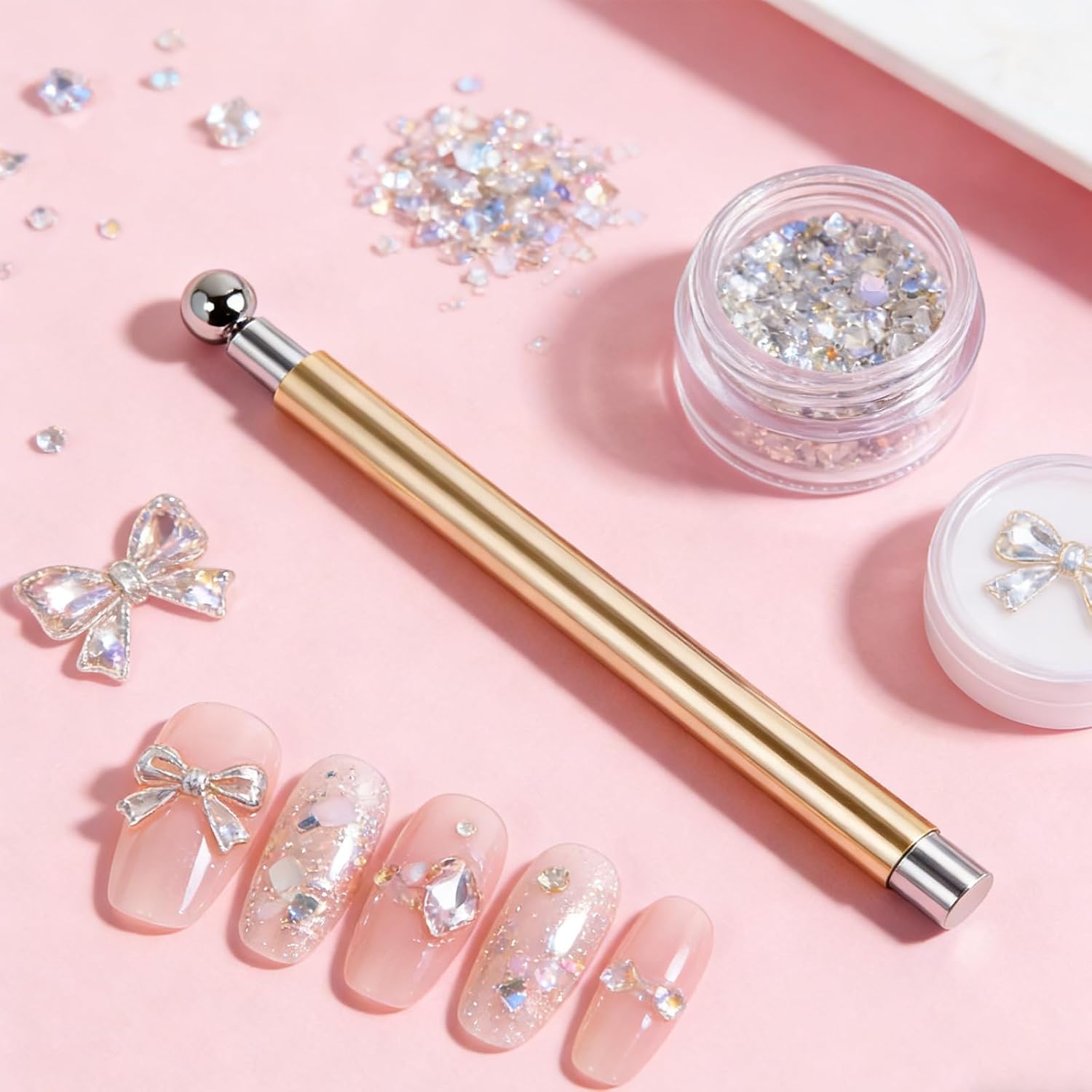 3PCS Cat Eye Magnet Set, Double-Head Cat Eye Magnetic Nail Art Tool, Magnets Pen Manicure Design Tool for Studio Home DIY Salon