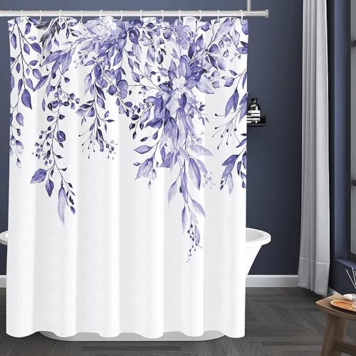 Miniatura 59 de Tititex - Juego de cortinas de ducha de hojas de eucalipto verde con cierres de presión, sin ganchos, forro interior verde, hojas de acuarela en la