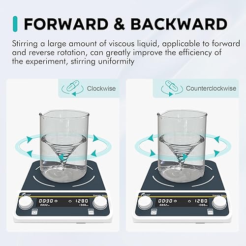 Vista 4 de LAB FISH Agitador magnético digital de 10 litros (338.1 fl oz) gran capacidad 1500PRM mezclador magnético 8.7 "X8.7" placa de agitación