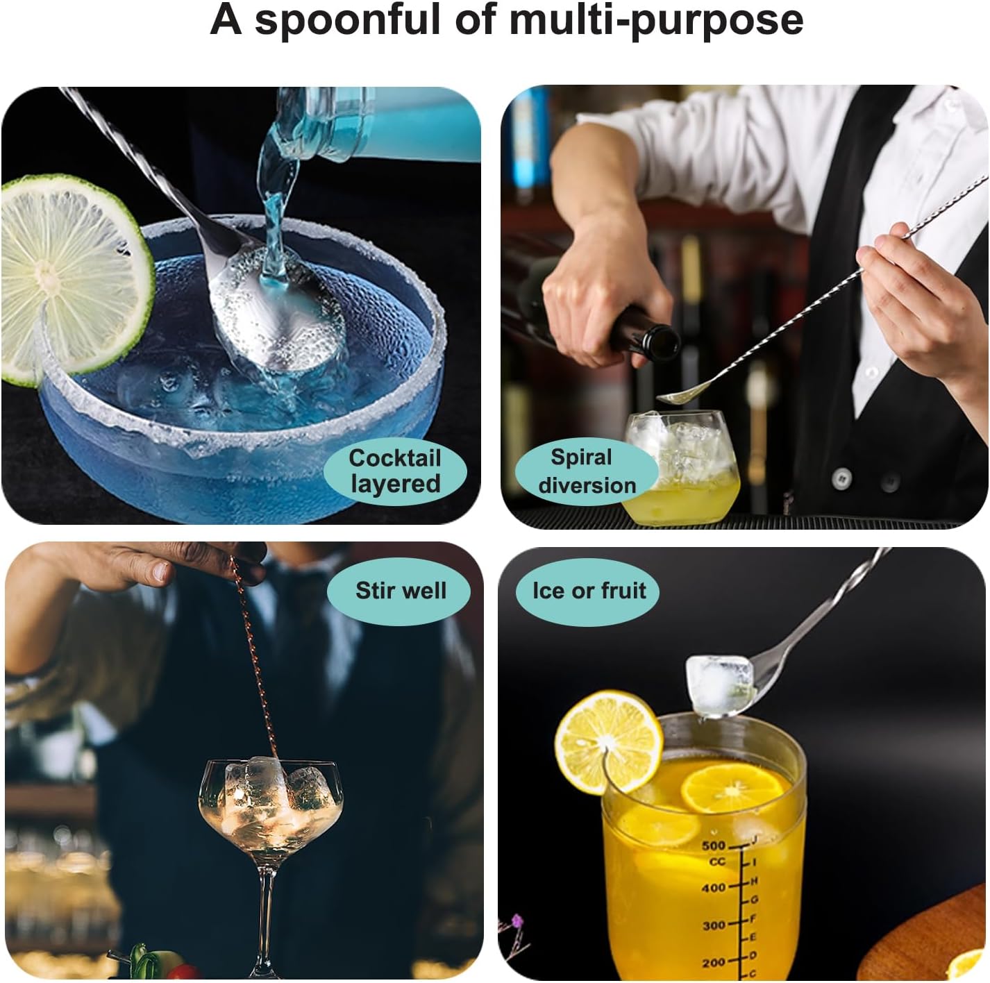 Bell Cotail Jigr with Measuring Marks and Mixing Spoon - Bartender Set