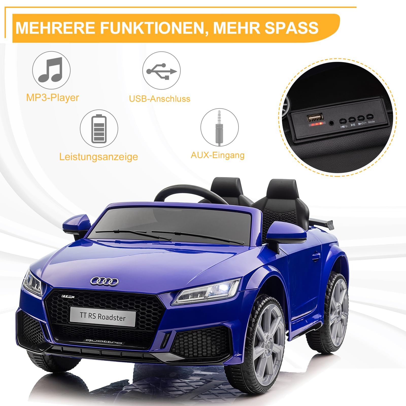LALAHO Voiture électrique pour Enfant Audi avec Télécommande 2.4G, 12V Voiture Enfant 2-Portes avec 2 x Moteurs 30 Watts (Bleu)