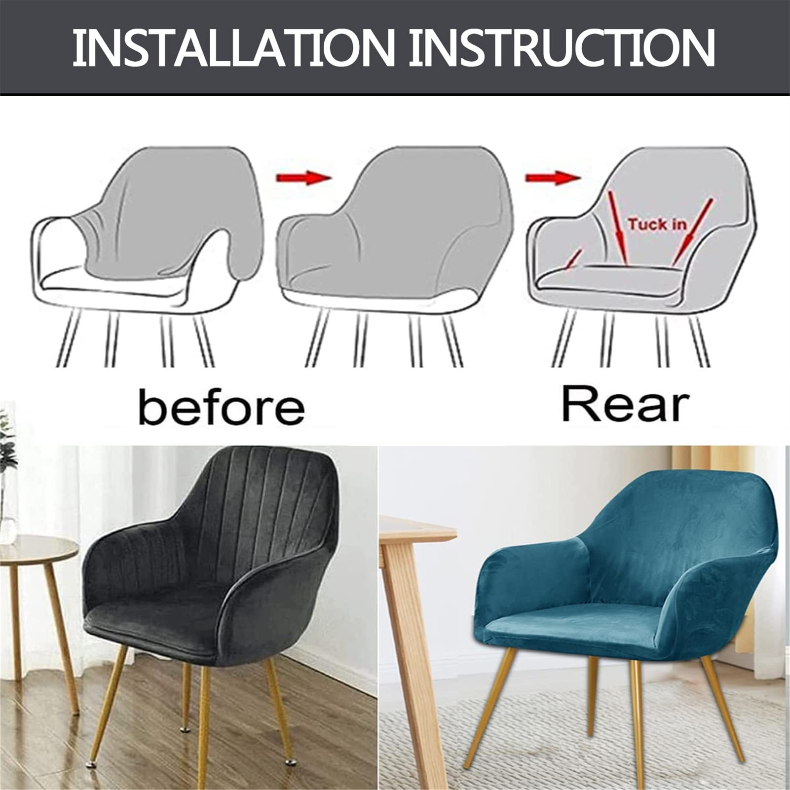 Housses De Chaise SHUOJIA En Velours Extensible - Lot De 4 Pièces Avec Accoudoirs, Protection Lavable Couleur Crème