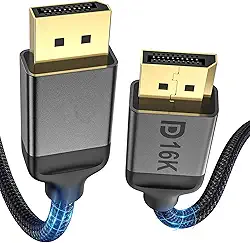 Cabo DP 2.1 de 16K, cabo DisplayPort 2.0 [16K@60Hz, 10K@60Hz, 8K@120Hz, 4K@240Hz 165Hz 144Hz] Suporta 80Gbps, HDCP DSC 1.2a, HDR10 FreeSync G-Sync para PC de gráficos 3090, 3 pés