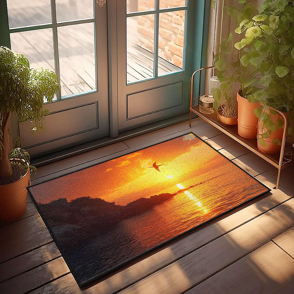 Tapis rétro chambre garçon isolant et antidérapant au motif coucher de soleil 65 x 90 cm