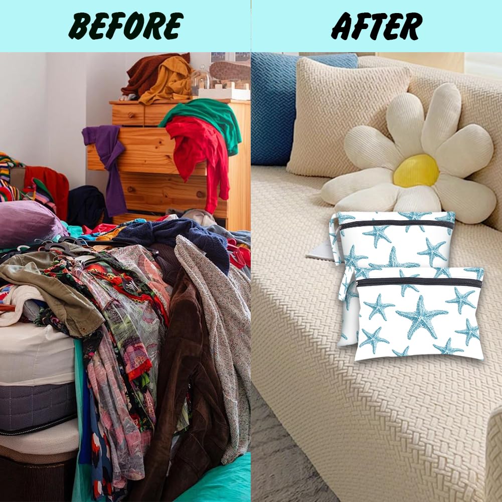 2 Sacs Humides Secs 2 Tailles Sac Étoile De Mer Maillot De Bain Plage Sac Étanche Polyester Réutilisable Pochette Zip pour Maquillage Maillot Voyage Couches Vêtements Cadeaux Amis