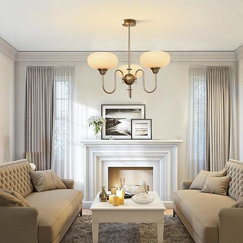 Miniatura 8 de BOKT Lámpara de araña moderna de globo dorado de mediados de siglo, 3 luces, lámpara colgante Sputnik de cristal grande, anti latón Sputnik montaje