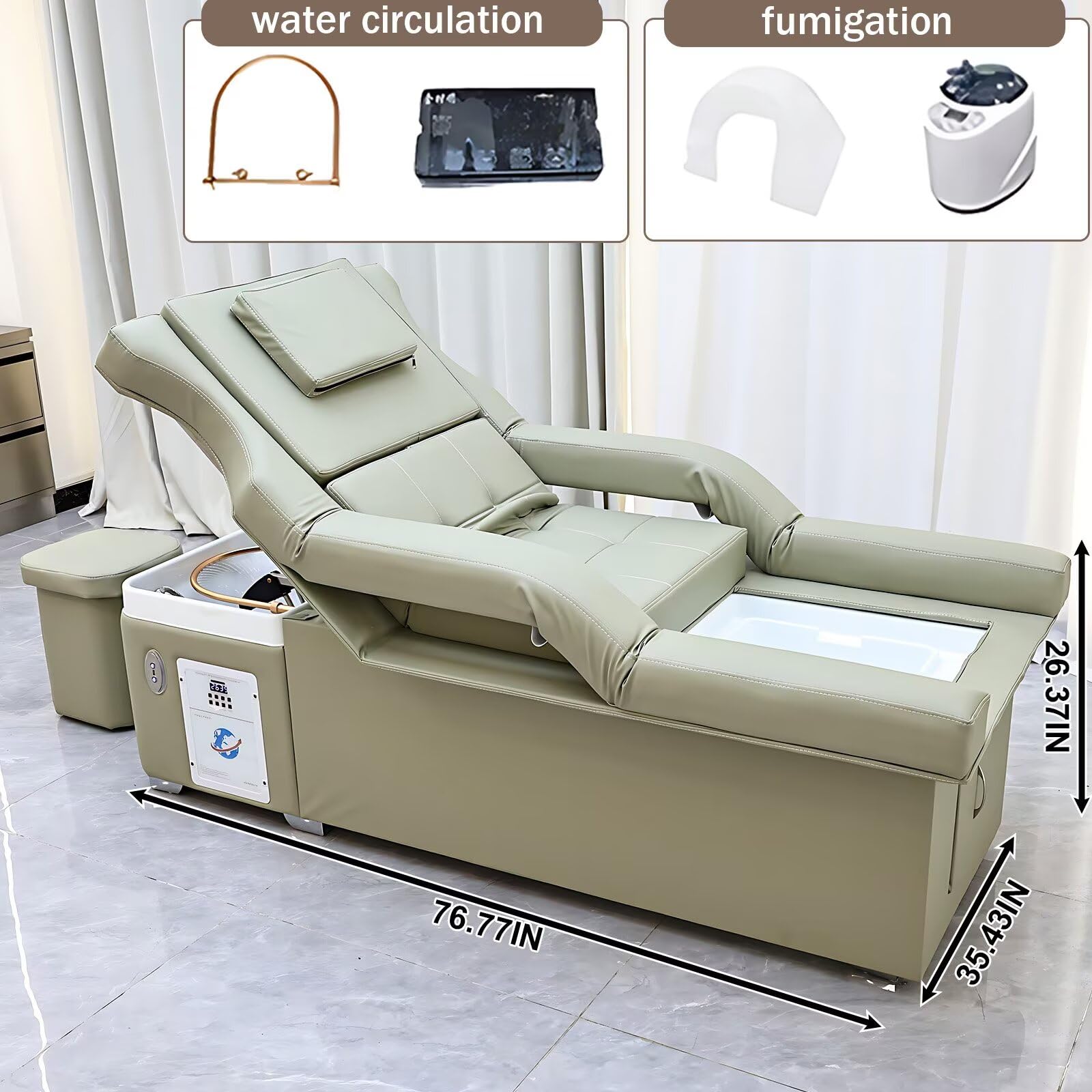 Professionelle Kopf-Spa-Waschliege, Verstellbare Massageliege mit Wasserzirkulation, Fußbadewanne, Begasung, Salon-Spa-Ausstattung Im Frischen, Eleganten Stil