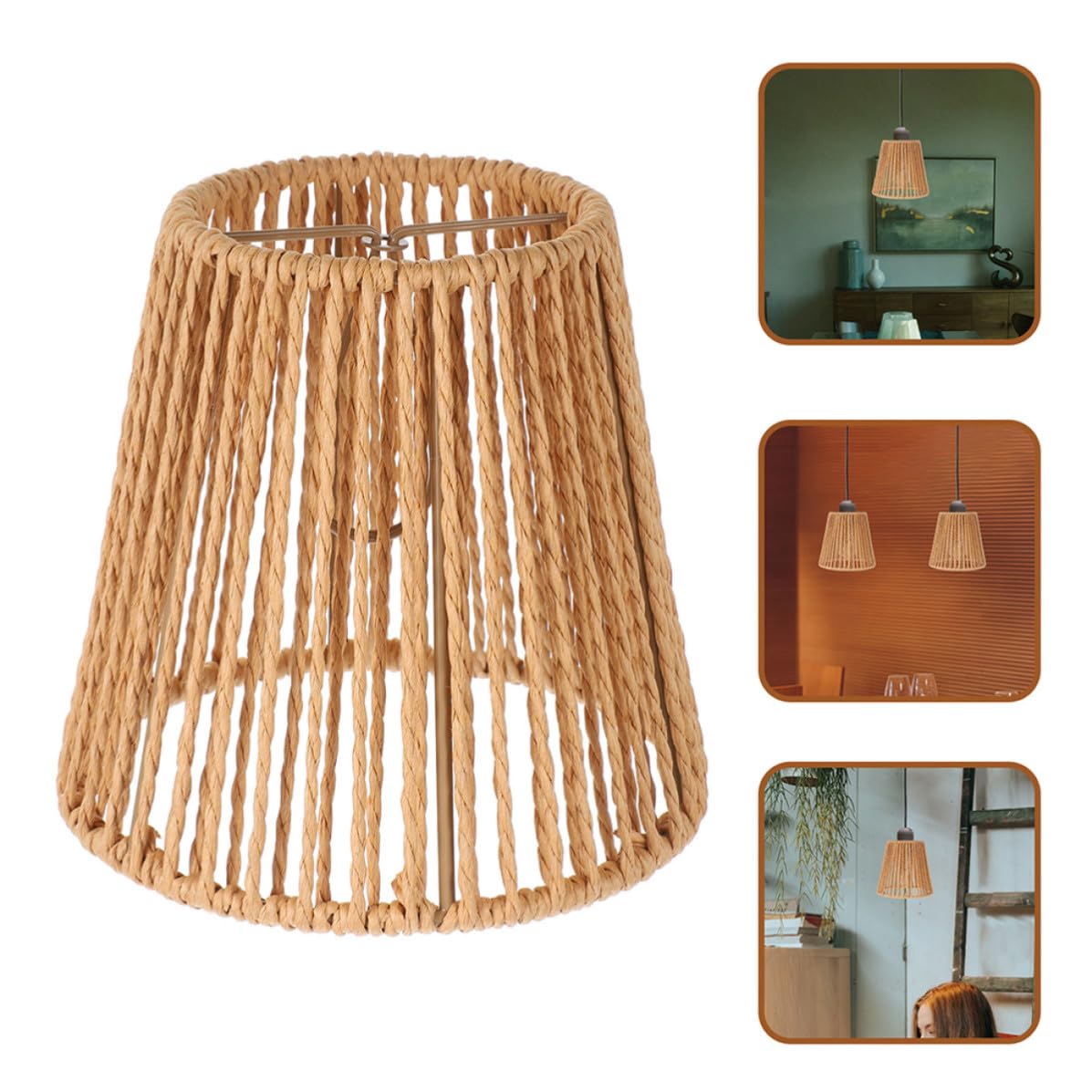 Set 4 Paralumi Intrecciati a Mano in Corda di Carta Stile Boho Rustico, Decorativi e Versatili per Lampade da Terra e Camera da Letto