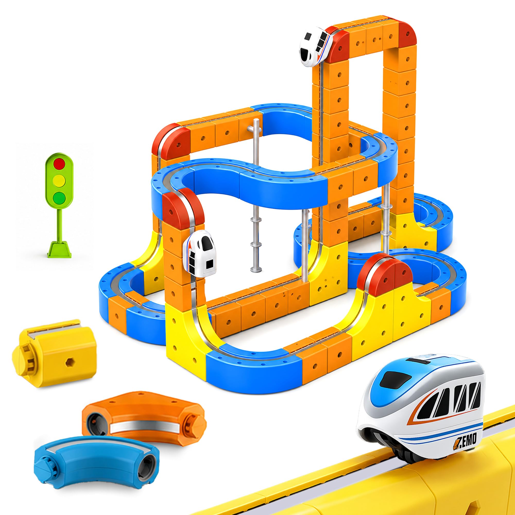 Kidology Magnetic Train Track Set for Kids | 70-Piece Flexible 3D Magnetic Monorail with Motorized Train | DIY Gravity-Defying Race Track Toy for STEM Learning | Gift for Kids Age 3+-image-28