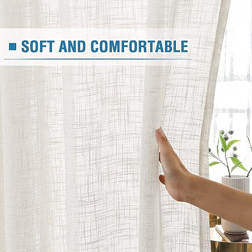 Miniatura 4 de H.VERSAILTEX Cortinas de lino natural mezclado con lino para sala de estar, cortinas texturizadas de lino con pestaña superior, cortinas de filtrado