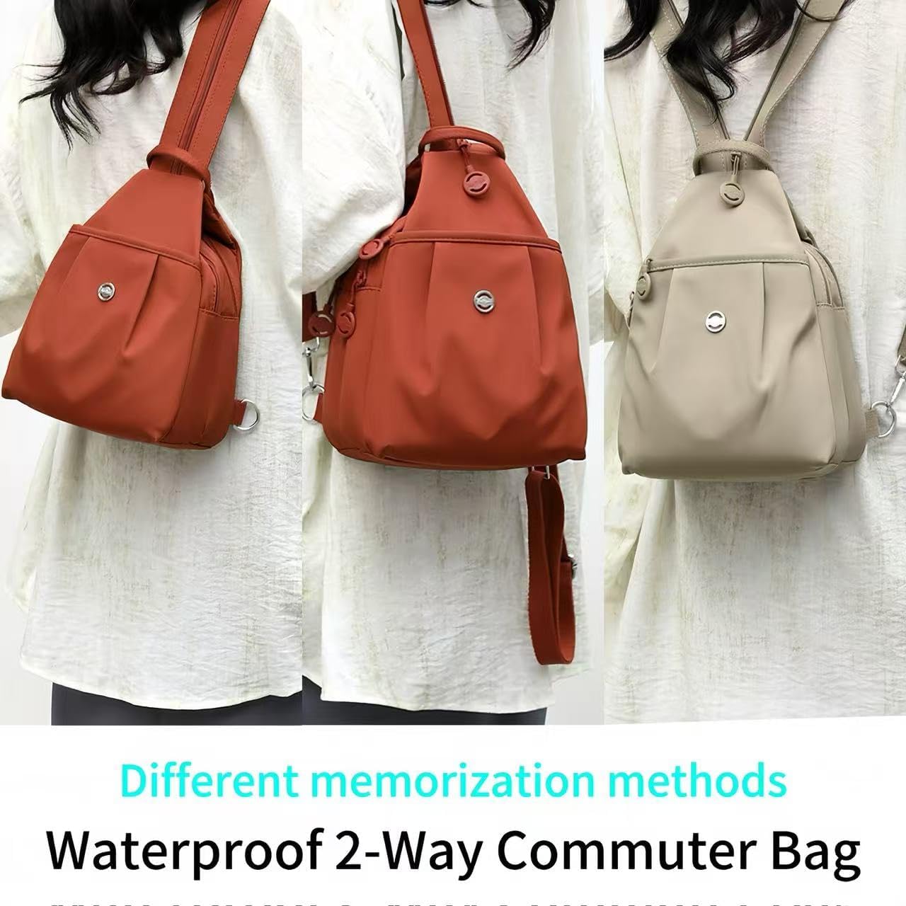 Waterproof 2-Way Commuter Bag, Convertible Tote Backpack, Anti-Theft Work Bag for Women, 30x21x14cm (Black) - Image 5