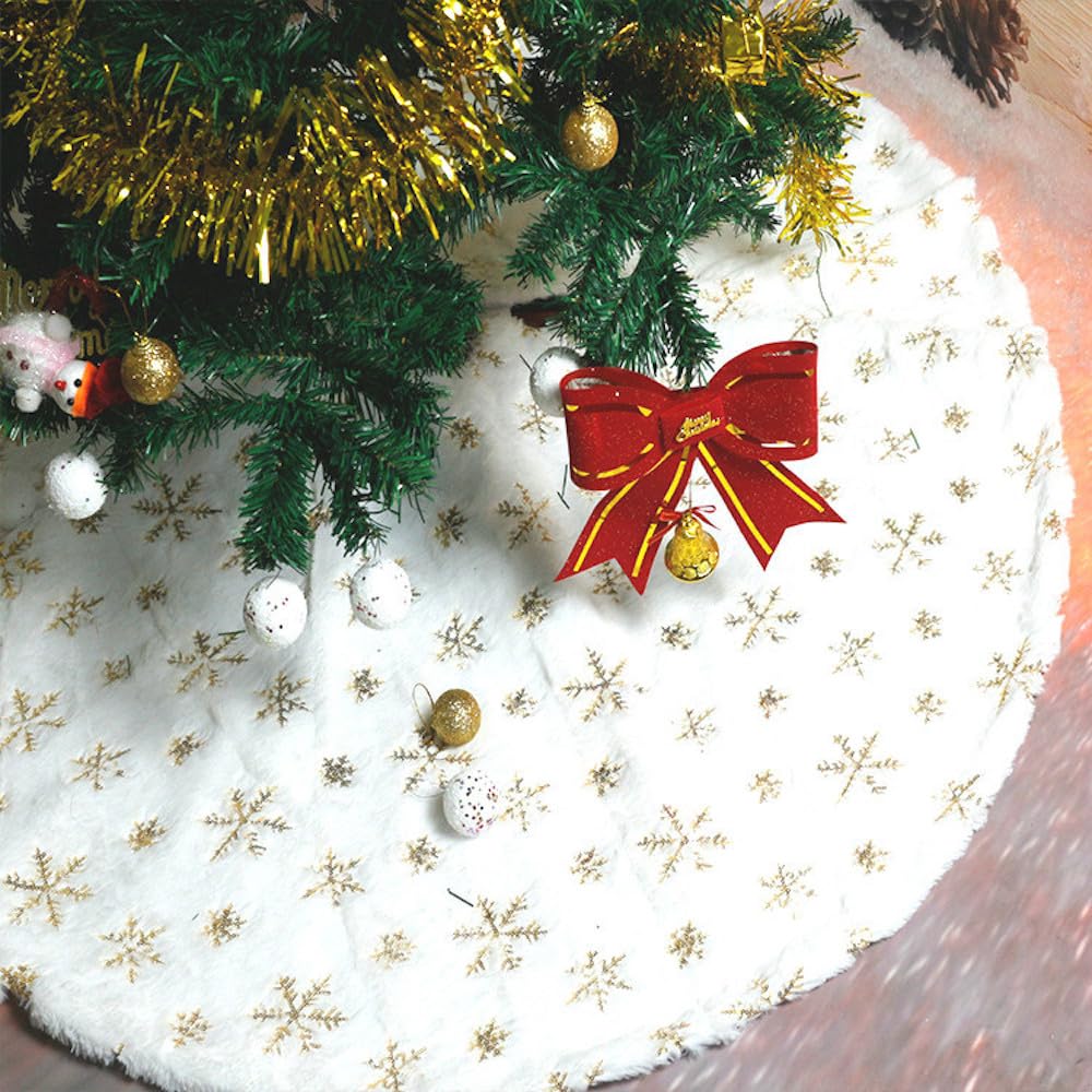 Coperta per albero di Natale, in peluche, bianca, rotonda, per albero di Natale, con fiocco di neve, per albero di Natale, vacanze, feste, decorazioni per pavimenti, 150 cm