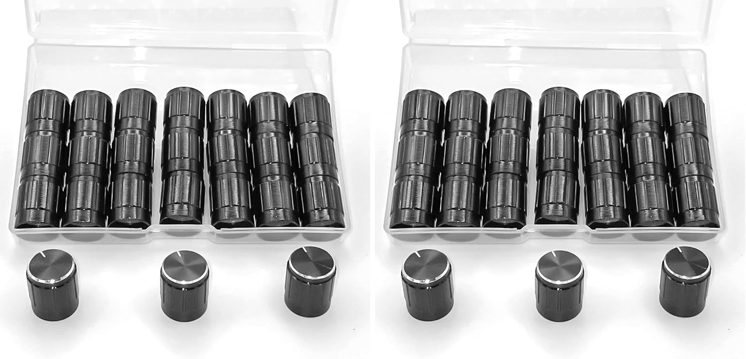 24pcs Shaft Metal Potentiometer Control Knobs 6mm,Black Guitar Pedal Knobs,Dimmer Knob Swicth Replacement,Volume Control Knob Encoder Black,Kelyonewy