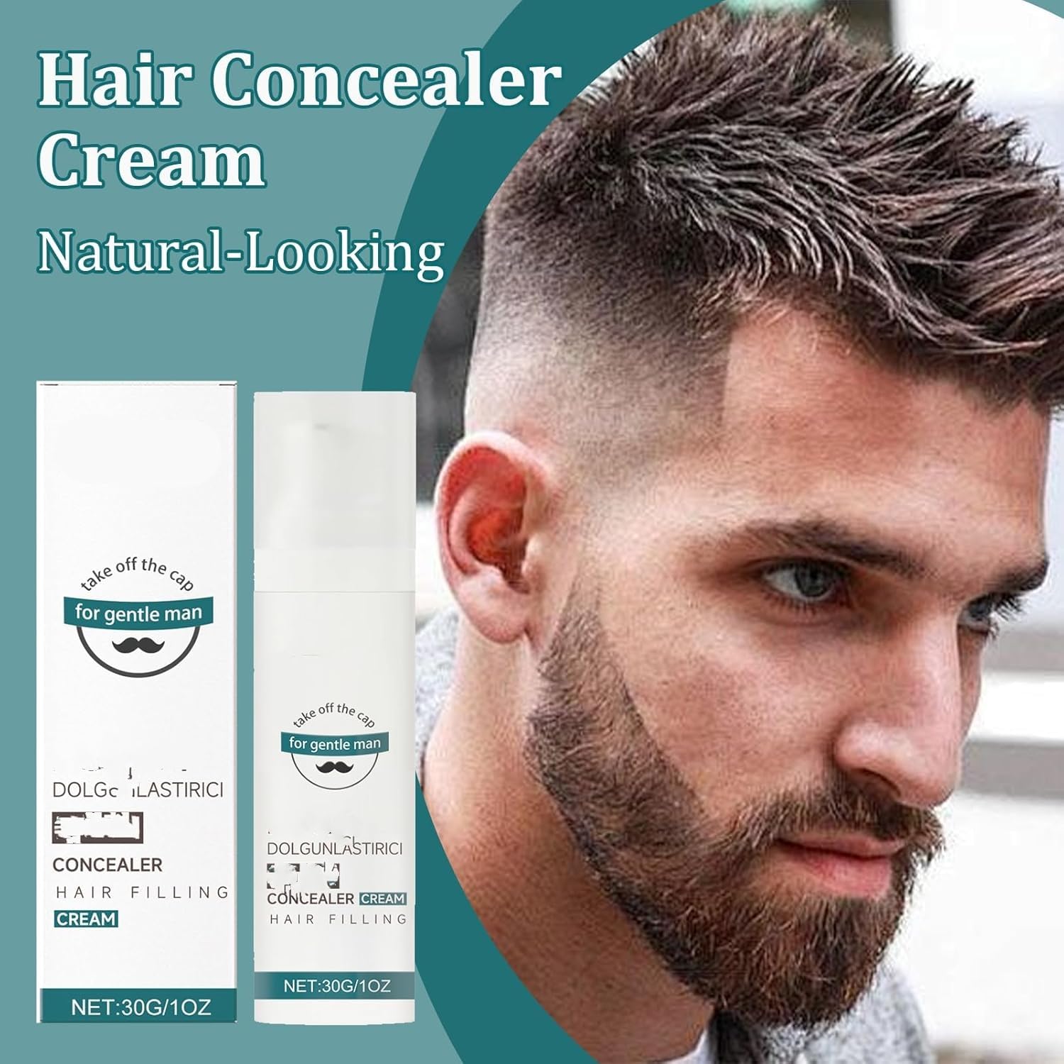 Crème anti-cernes, soin capillaire quotidien, cache les zones chauves, couvre les zones clairsemées en quelques secondes, modifie la texture du cuir chevelu et masque les démarcations.