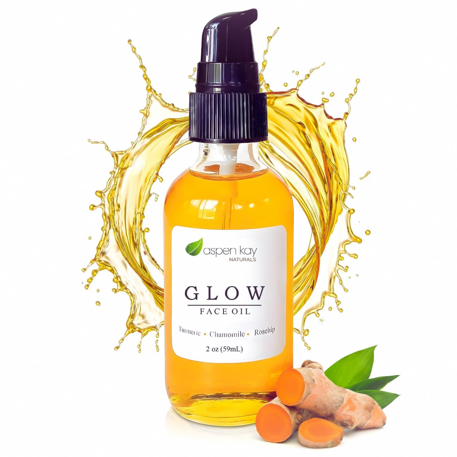 Aspen Kay Naturals Glow - Turmeric & Rosehip Face Oil, Natural & Organic Face Moisturizer with Turmeric, Camellia, Sea Buckthorn and Chamomile - Facial Serum - 2 oz