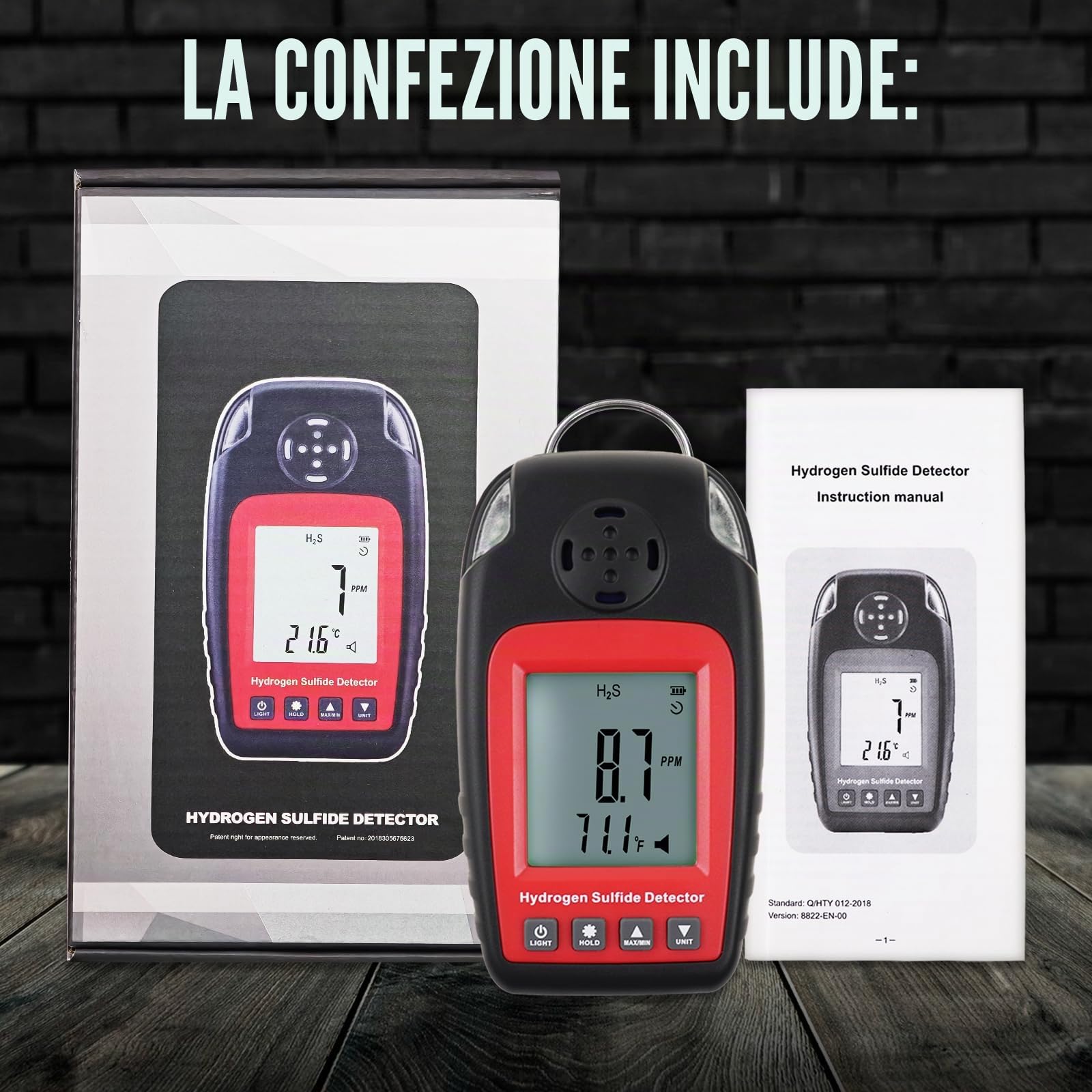 Rilevatore di acido solfidrico Rilevatori di gas e allarmi Elettrochimici H2S H₂S Monitor Misuratore Sensore di avvelenamento Allarme Schermo LCD Retroilluminazione