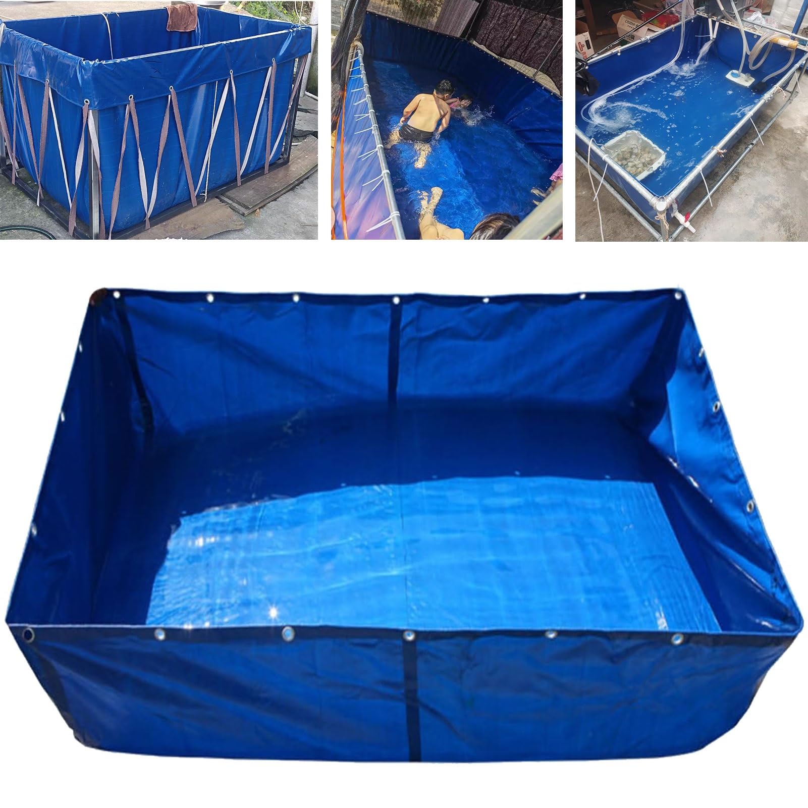 Étang à poissons en toile de PVC pliable épaissi,réservoir d'étang à poissons en toile hors sol,bâche multifonction,piscine d'aquaculture pour l'élevage en plein air et le plaisir(1x1.5x0.8m)