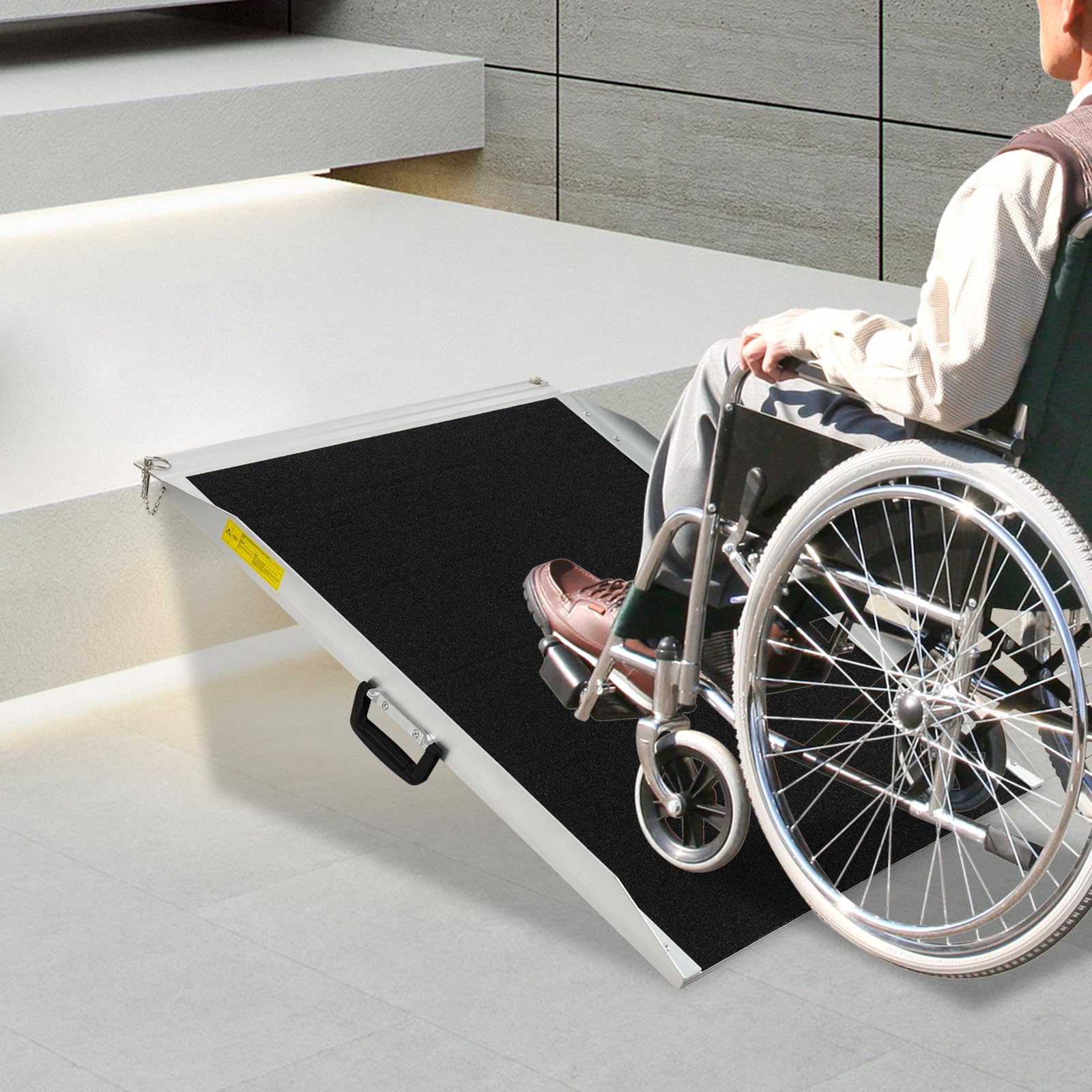 Rampa para silla de ruedas de aleación de aluminio, 272 kg, capacidad de carga, 91,5 x 73 x 5 cm, dimensiones de 72 cm, ancho útil, rampa de aluminio, altura de umbral, asa de transporte, superficie