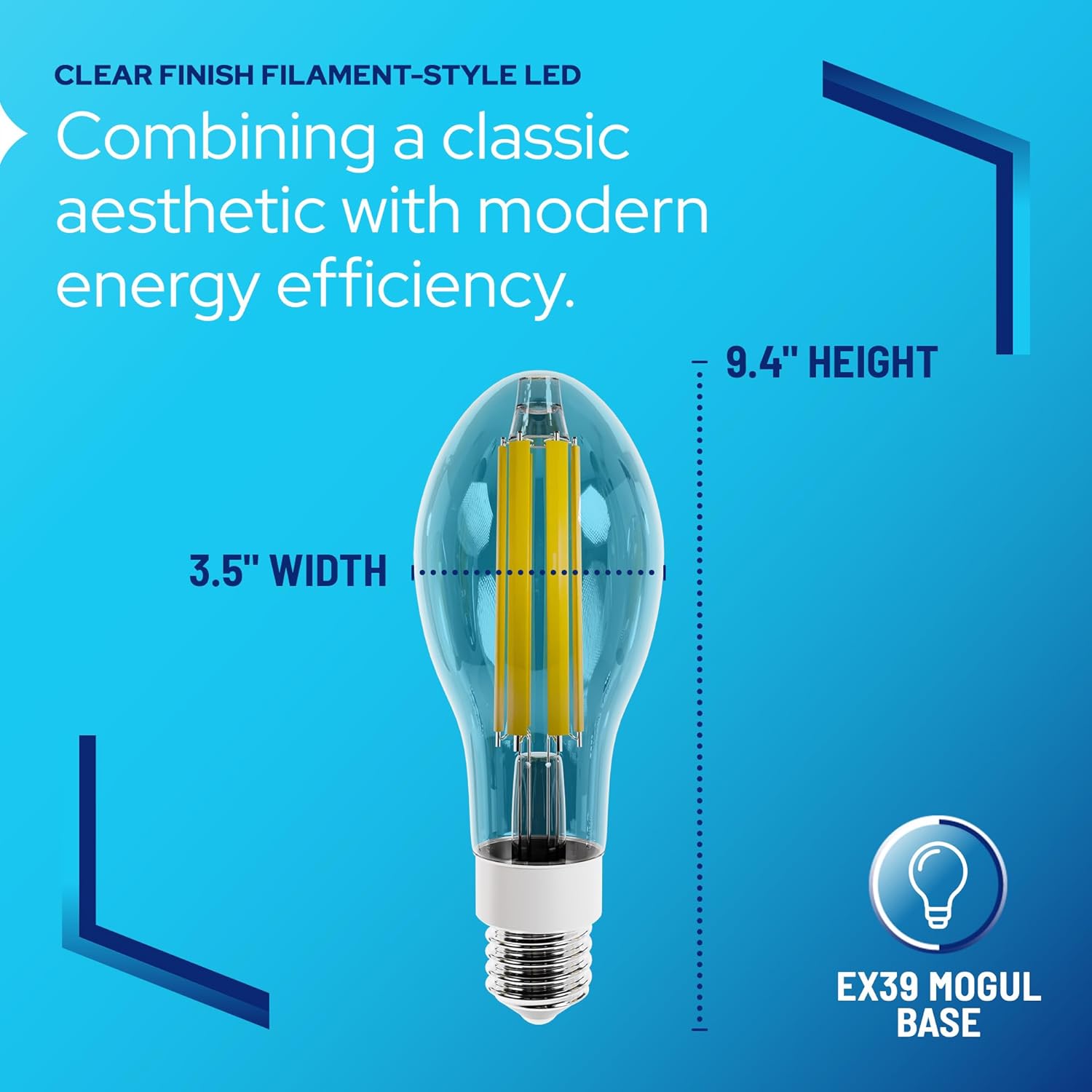 KASTLITE Vintage Filament Style LED Edison Bulb Retrofit | Light Efficient Design LED-8062M40 | Dimmable 32W 5500LM 4000K 175W HID Eq. Lamp - Mogul Base Clear Glass Incandescent Replacement