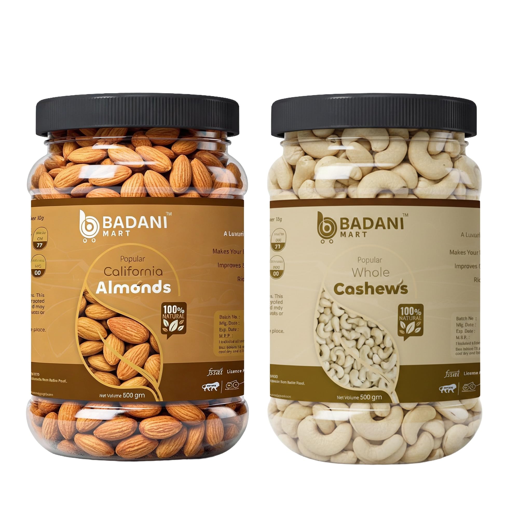 BADANI MART Premium Dry Fruits Combo Pack | California Almonds 500g & Whole Cashew 500g | Fresh Crunchy Kaju Badam | Healthy Snacks | Daily Nutrition Offer Pack-image-18