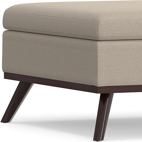 Vista 127 de SIMPLIHOME Owen - Otomana rectangular pequeña de 36 pulgadas de ancho de mediados de siglo en piel sintética vegana negra envejecida, montada