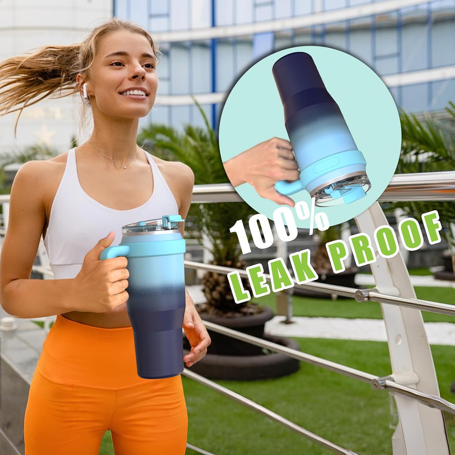 Zukro 50 oz Tumbler With Handle And Straw, Leak-proof Closable Flip Straw Lid, Insulated Stainless Steel Water Bottle for Hot & Cold Drinks, Large Travel Mug Fit in Cup Holder, Dishwasher Safe - Image 4