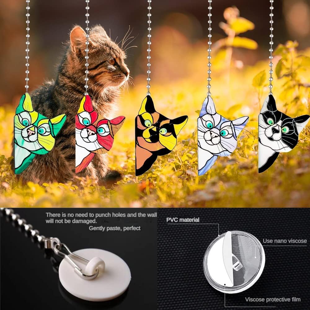 review Handmade Stain Cat Suncatcher for Window - 5 Colors Cats Who Love to Climb Windows The Choice of Cat Lovers Suitable for Hanging on The Windows of StudyLiving Room Bedroom Office (Blue)