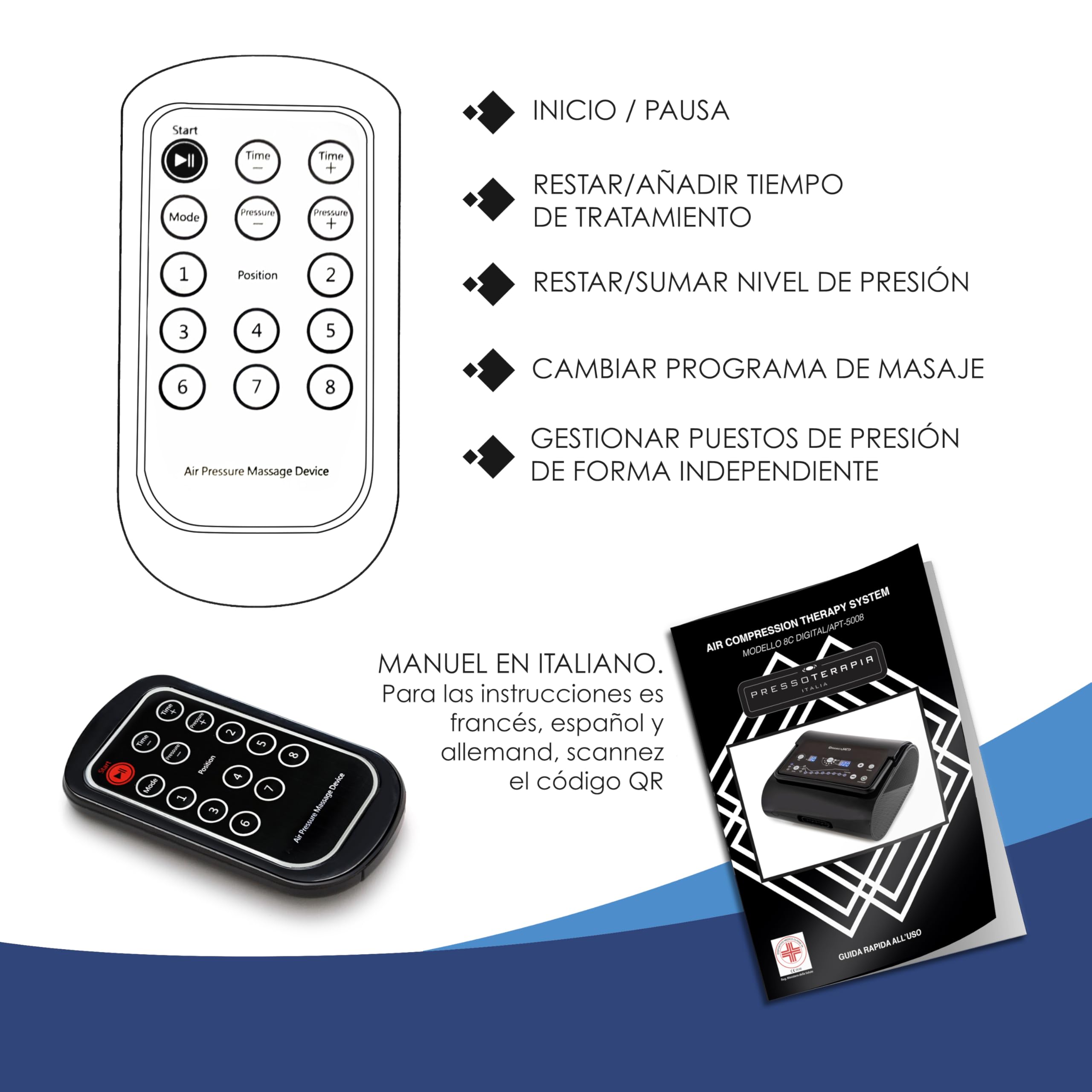 Dinamicamed Premium 8.0 – Máquina de presoterapia para casa con drenaje linfático, 8 cámaras de aire, Piernas XL y Faja Abdominal