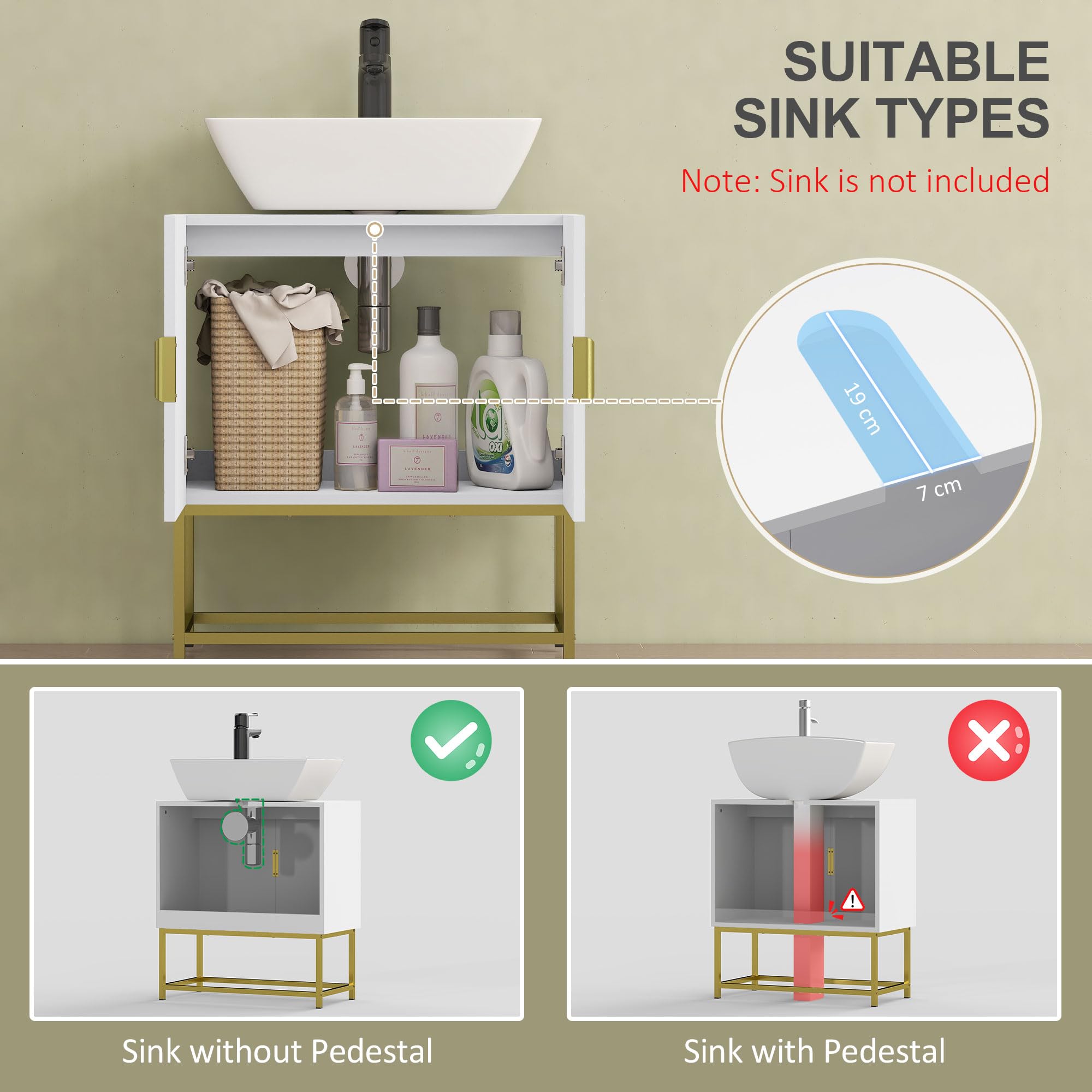 kleankin Meuble Salle de Bain sous Lavabo 60L x 30l x 65H cm Blanc